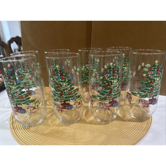 Luminarc Christmas Tree Drinking Glasses VINTAGE holiday tumblers Set of 8 - Picture 1 of 4